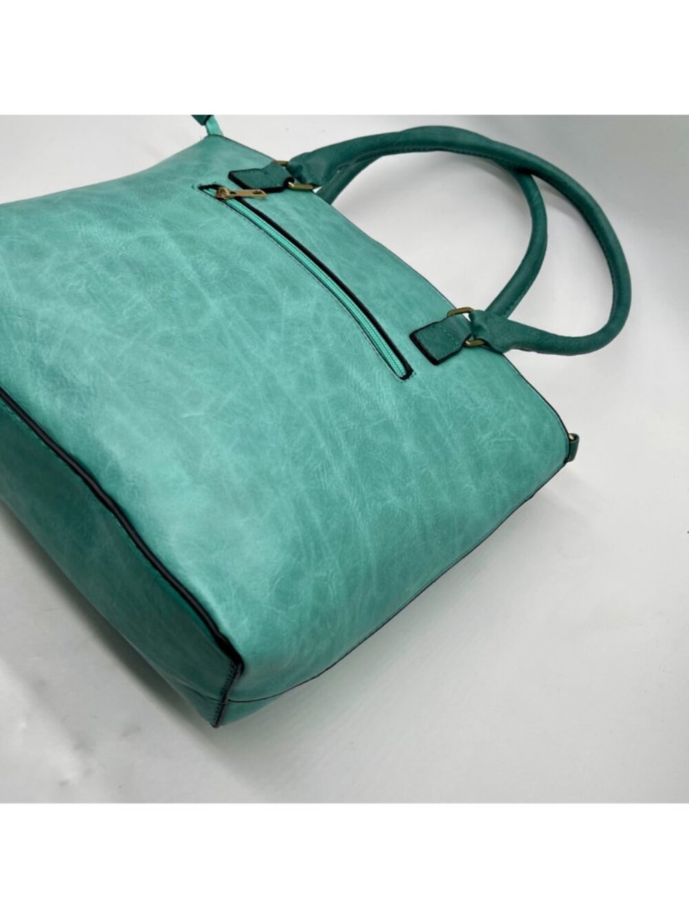 Aqua Blue Faux Leather Satchel Bag - Picture 6 of 11